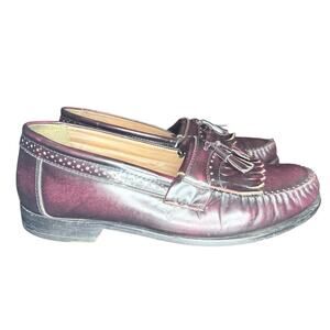 Vtg 00s Bass Mens Leather Slip On Loafers Tassels Sz 10D Burgundy Retro Career